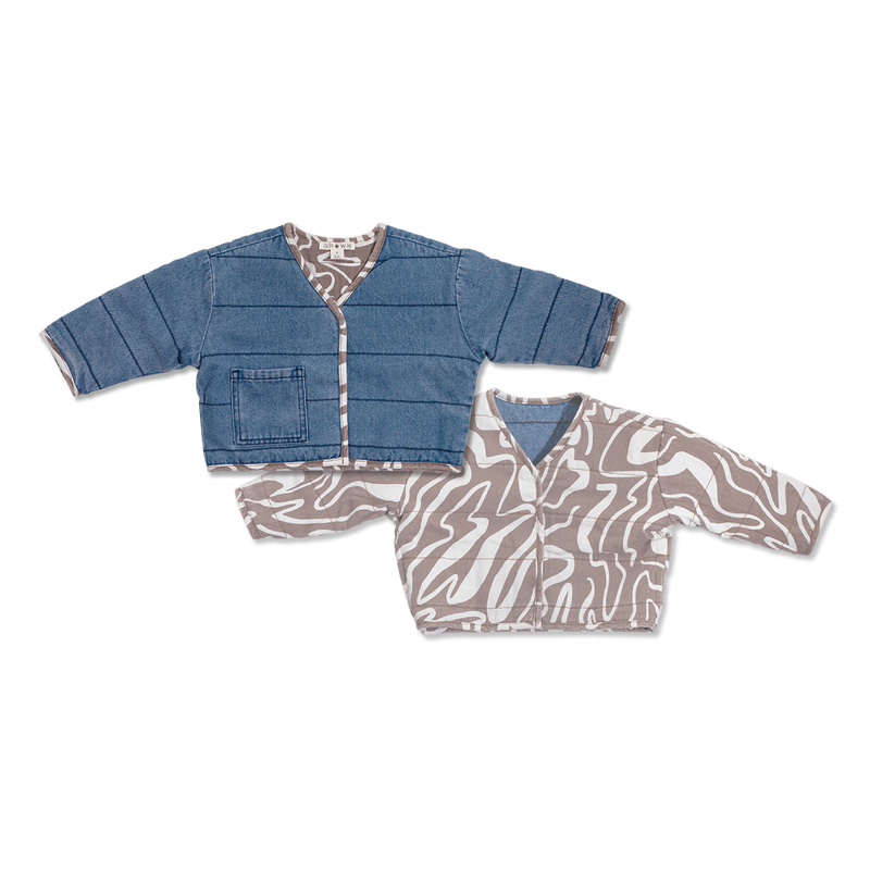 Organic Washed Reversible Jacket - Ripple/Denim - Child Boutique