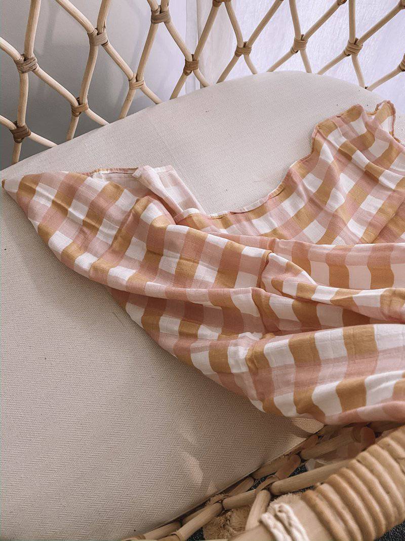 Swaddle - Peach Gingham - Child Boutique
