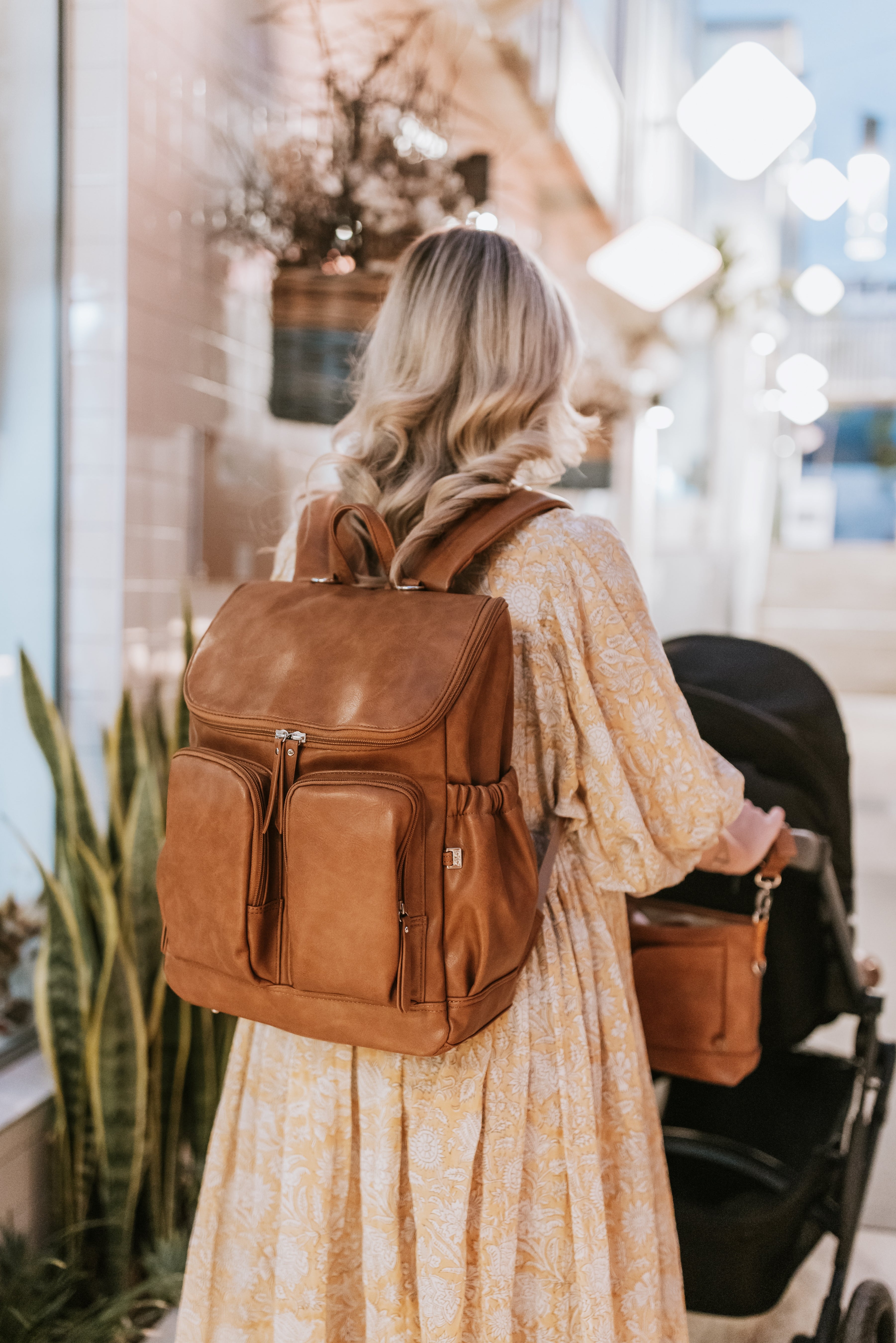 Tan leather nappy store bag