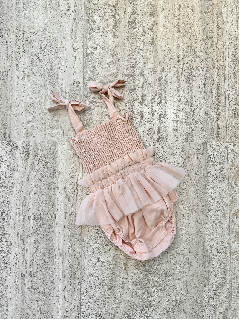 Shirred Tutu Playsuit - Soft Pink - 1Y - Child Boutique