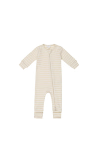 Pima Cotton Frankie Zip Onepiece - Oat/Cloud Stripe - Child Boutique
