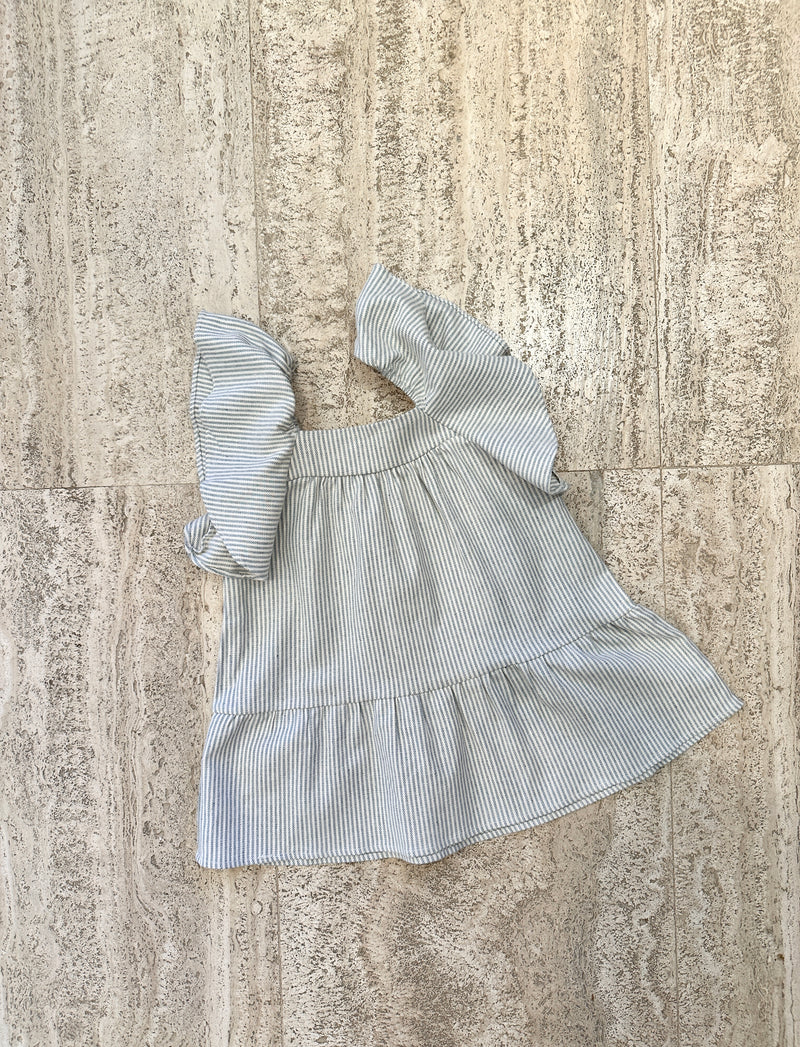 Sky Stripe Linen Frill Dress - 3Y - Child Boutique