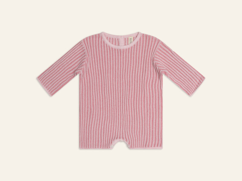 Essential Knit LS Romper - Strawberry Stripe - Child Boutique