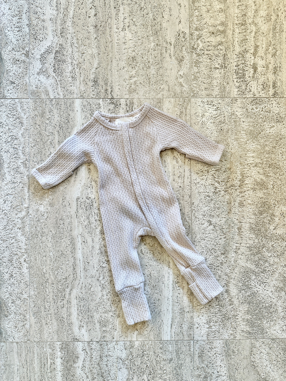 Waffle Zippy Onesie - Beige - NB