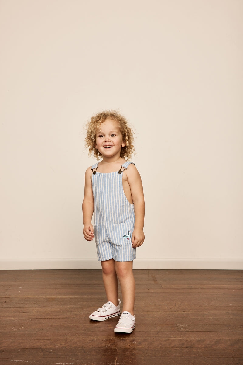 Taylor Cotton Linen Overall - Blue Stripe - Child Boutique