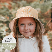 Girls Linen Reversible Sun Hat - Frankie/Flax