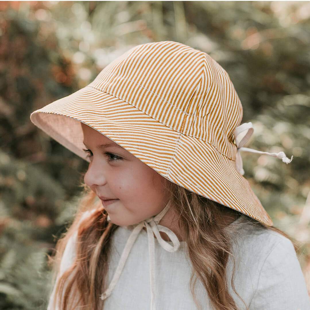 Girls Linen Reversible Sun Hat - Frankie/Flax