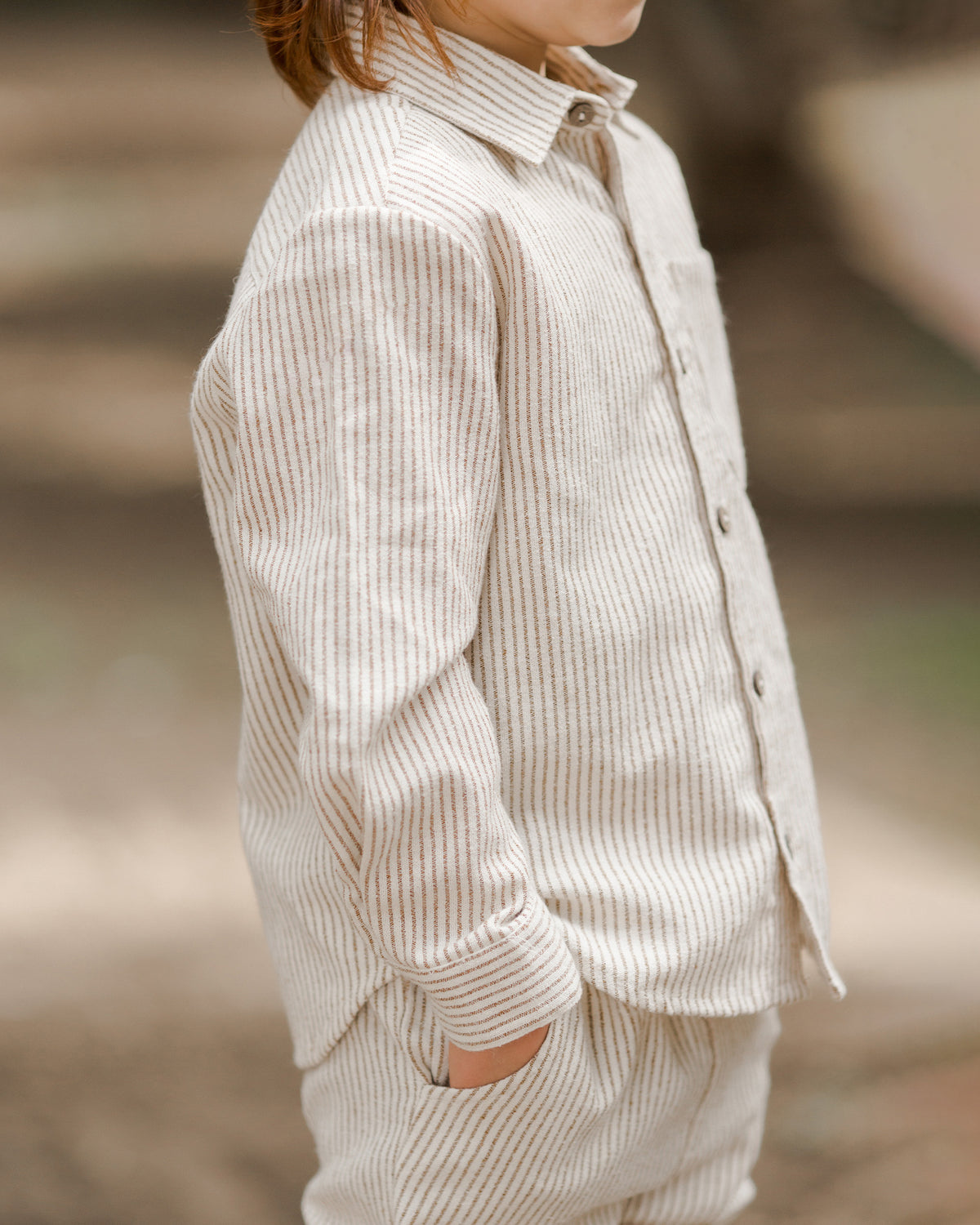 Collared Long Sleeve Shirt + Brass Stripe - Child Boutique