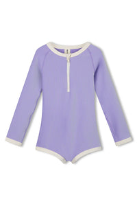 Mini Stripe Rib Rashie Onesie - Grape