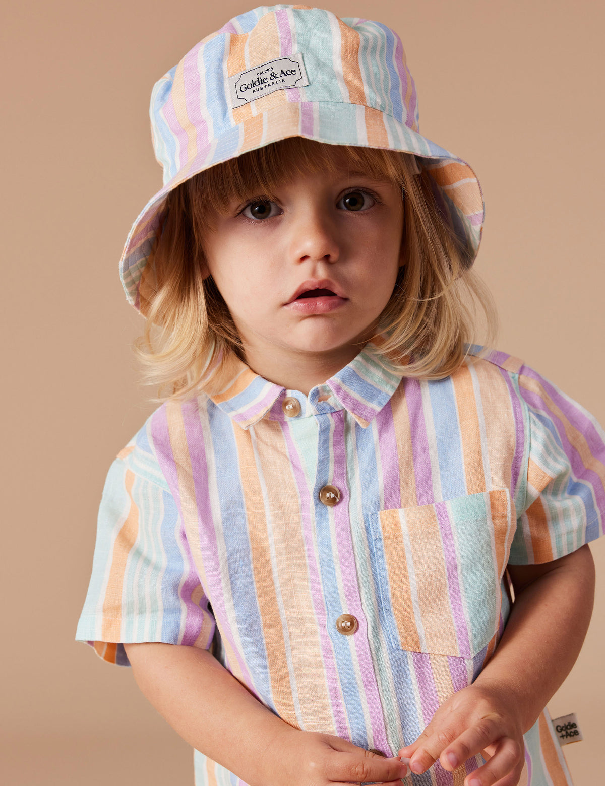 Goldie Linen Bucket Hat - Pastel Stripe