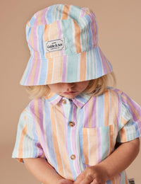 Goldie Linen Bucket Hat - Pastel Stripe