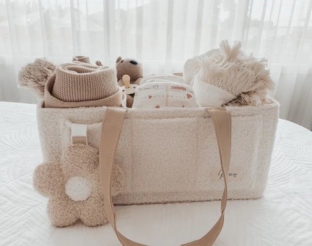 Nappy Caddy Organiser -Teddy with Beige Handles - Child Boutique