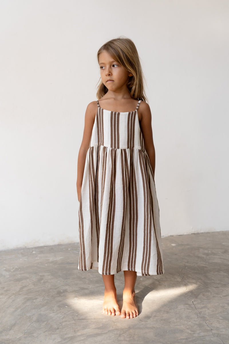 Field Dress - Cocoa Stripe - Child Boutique