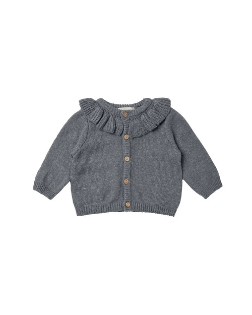 Ruffle Collar Cardigan - Navy Heather - Child Boutique