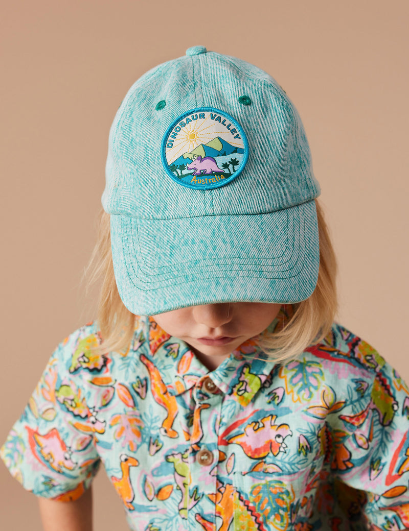 Tate Dino Valley Denim Cap - Turquoise