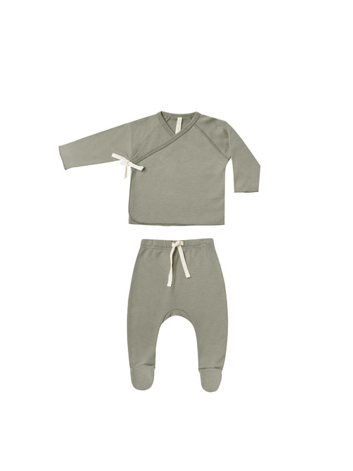 Wrap Top + Footed Pant Set - Basil - Child Boutique