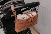 Faux Leather Stroller Organiser/Pram Caddy - Tan - Child Boutique