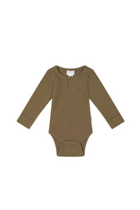 Organic Cotton Fine Rib Long Sleeve Bodysuit - Pecan - Child Boutique