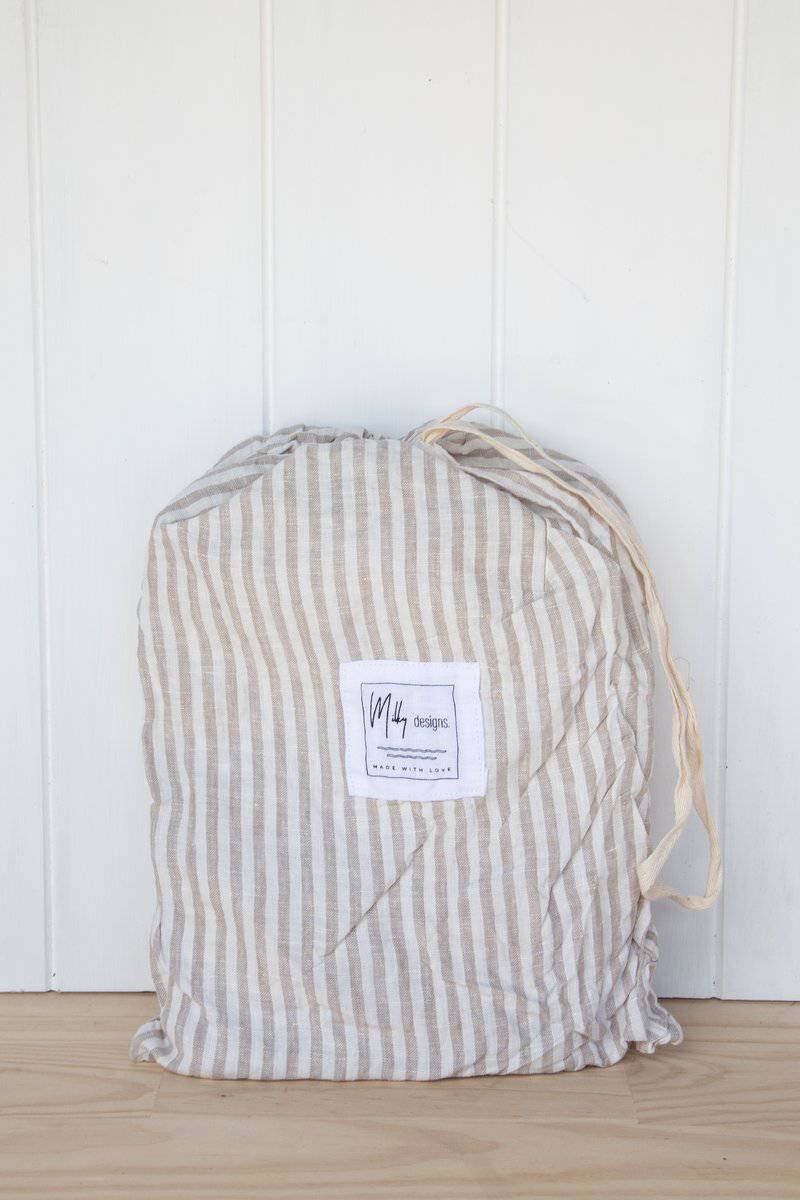 Linen Cot Sheet - Beige Stripe - Child Boutique