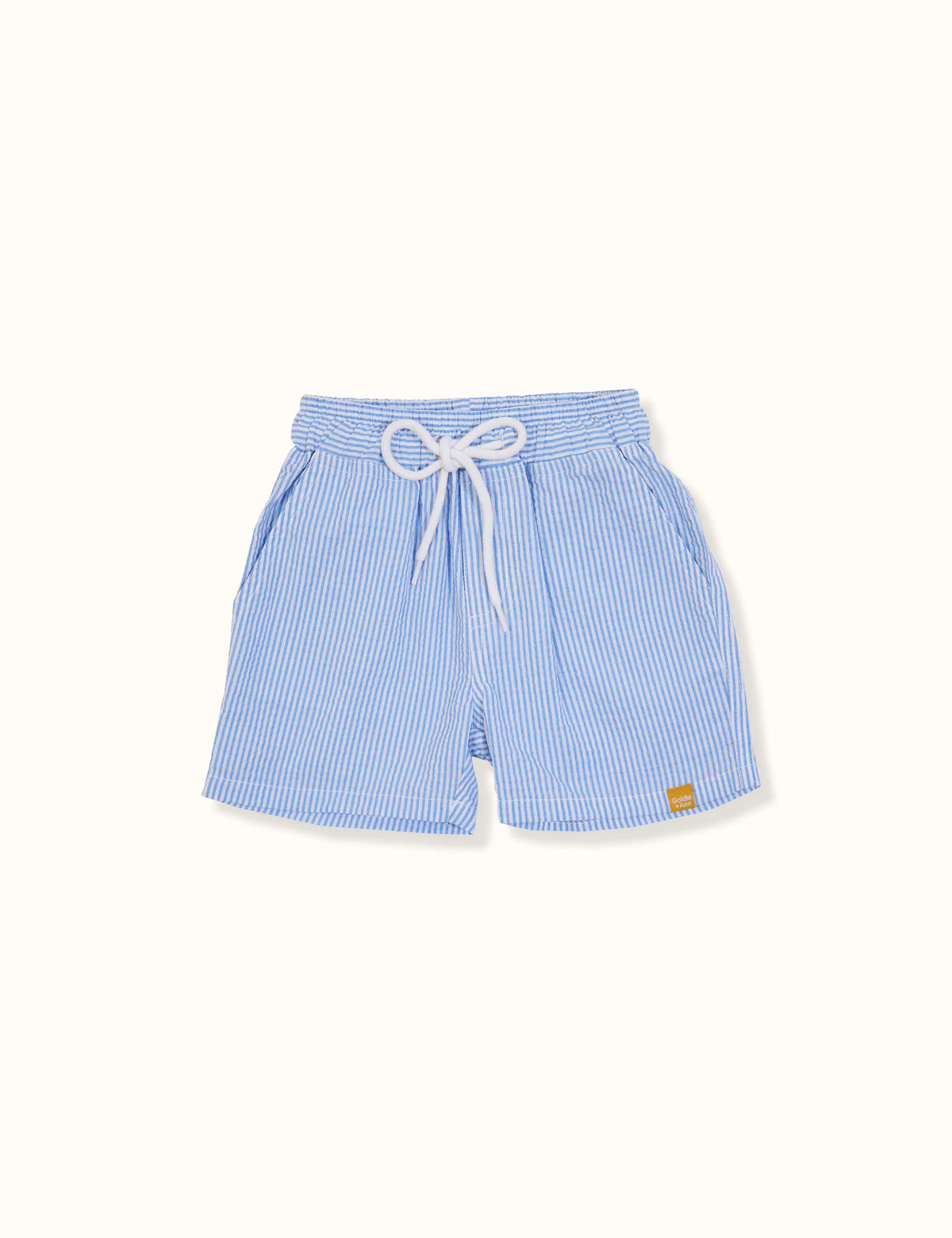 Seersucker Cotton Board Shorts - Blue Stripe - Child Boutique
