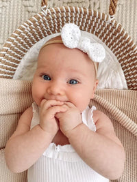 White Broderie Bow Headband - Child Boutique