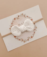 White Broderie Bow Headband - Child Boutique