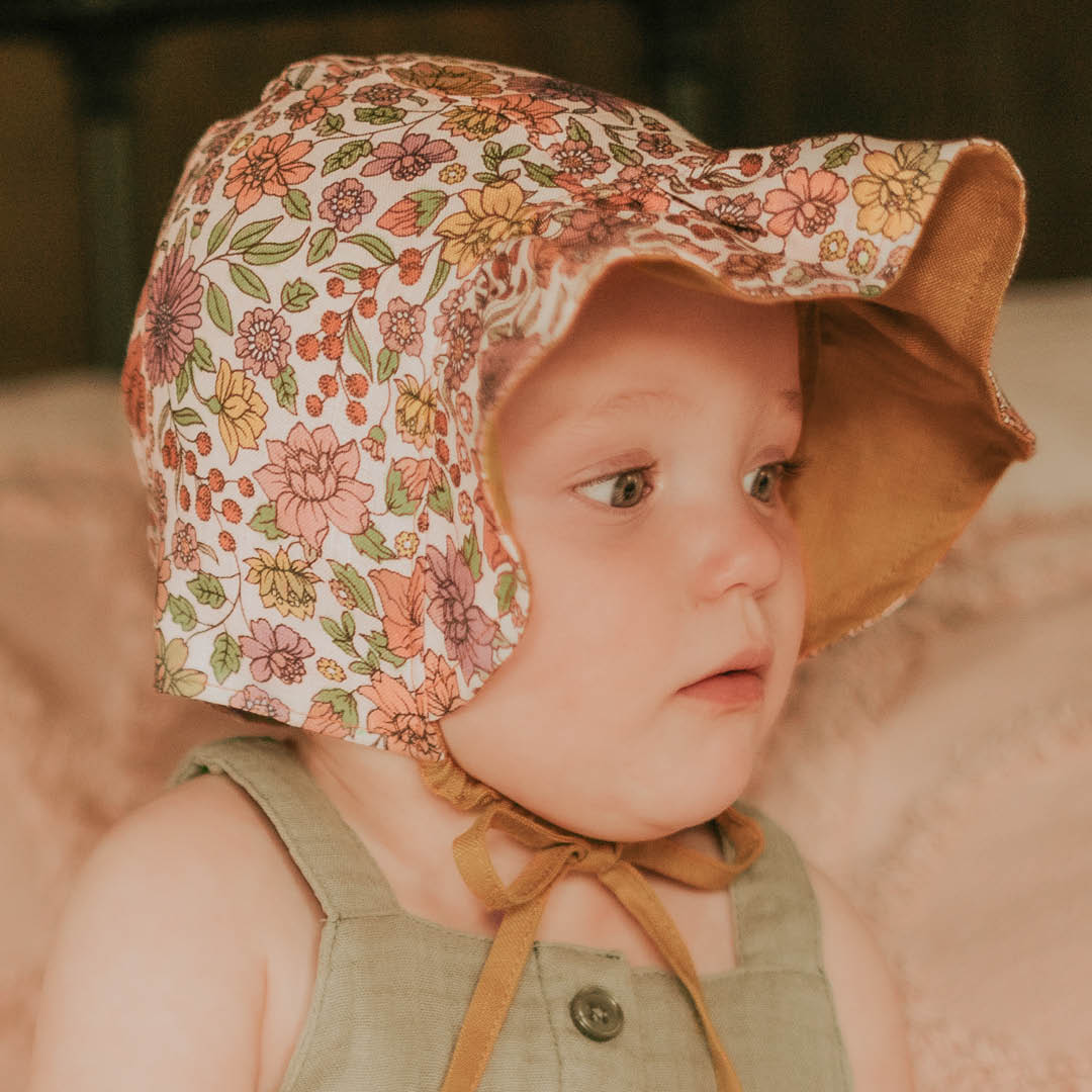 Baby Reversible Ruffle Bonnet - Matilda/Maize - Child Boutique